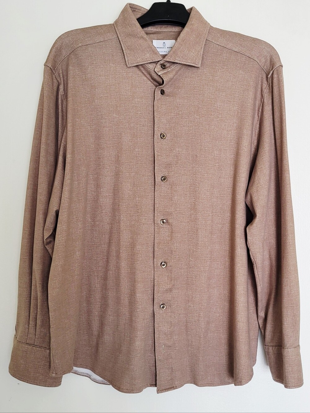 Emanuel Berg Men's  XL Long-Sleeve Button-Down Shirt  Brown/White Stripes Lot 2